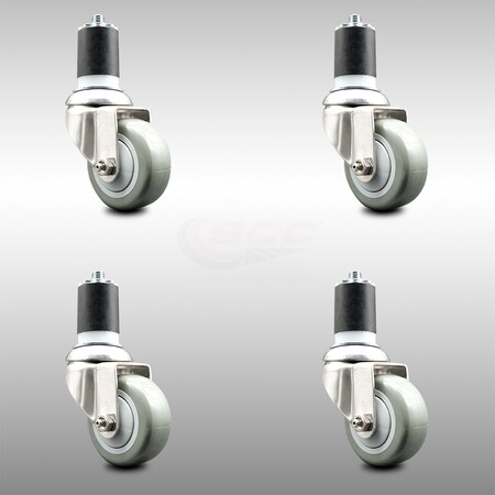 Service Caster 3.5 Inch 316SS Gray Polyurethane Swivel 1-3/4 Inch Expanding Stem Caster Set SCC-SS316EX20S3514-PPUB-134-4